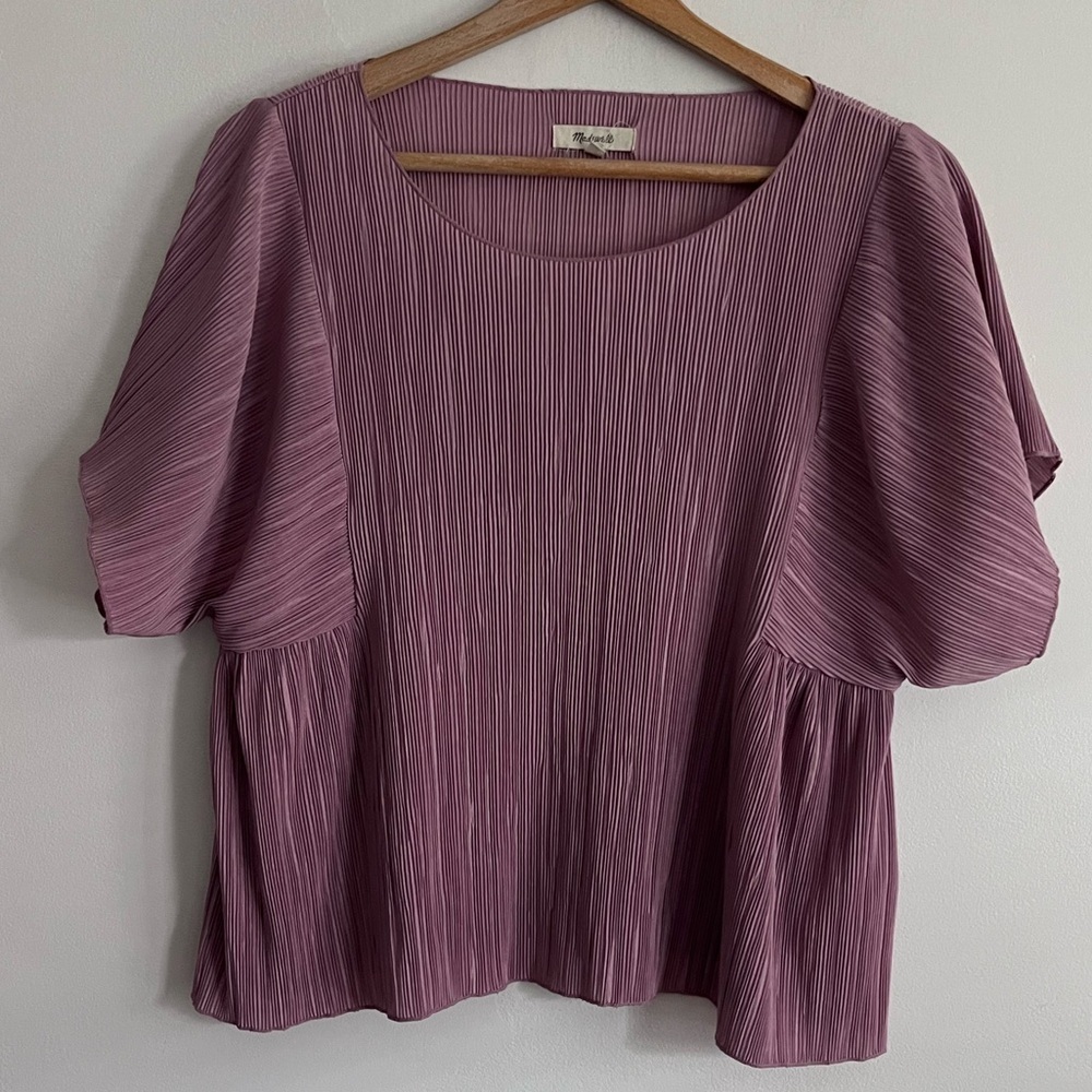 Madewell Pleated Short Sleeve Top in Dusty Mauve